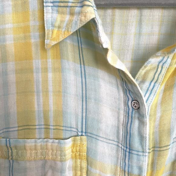 Hinge Nordstroms Sz 1X Womens Tunic Top Shirt Turquoise Plaid 100% Cotton Blouse - Picture 4 of 6